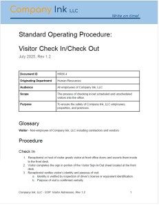 Example of Standard Operating Procedure for fictious company